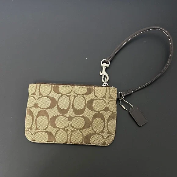 Coach Signature Brown and Tan Wristlet with Coach Hang Tag.Small. EUC - Picture 11 of 14